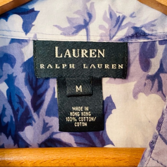 LRL 90’s button down cotton blue and white  floral shirt. Double front pockets - Picture 7 of 7